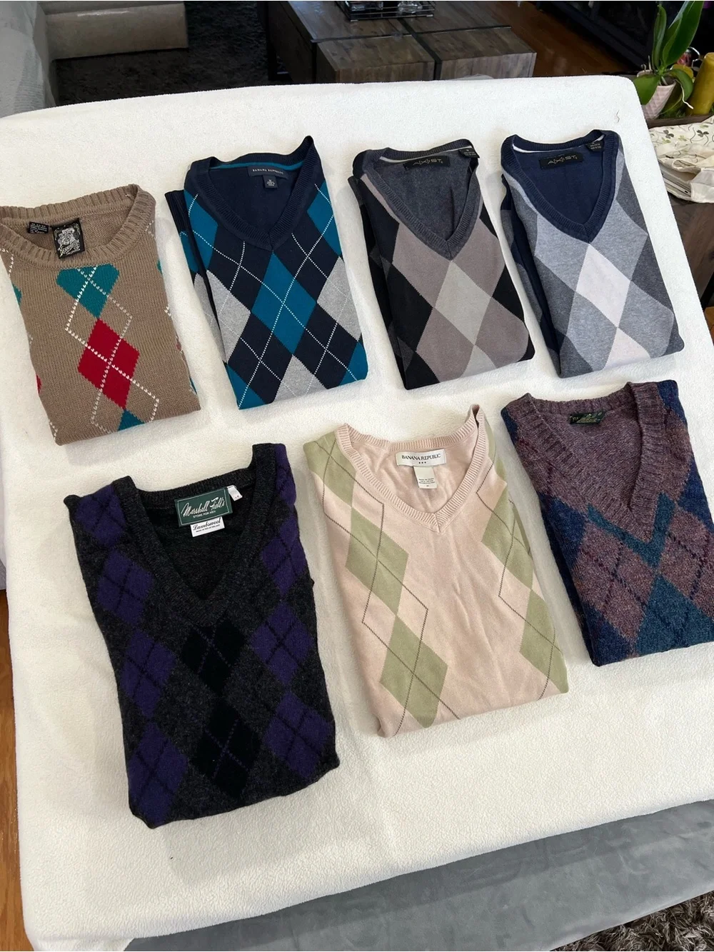 Lot of 2 Axist Men Argyle Sweater Vest 100% Cotton V-Neck Gray Navy Size Medium